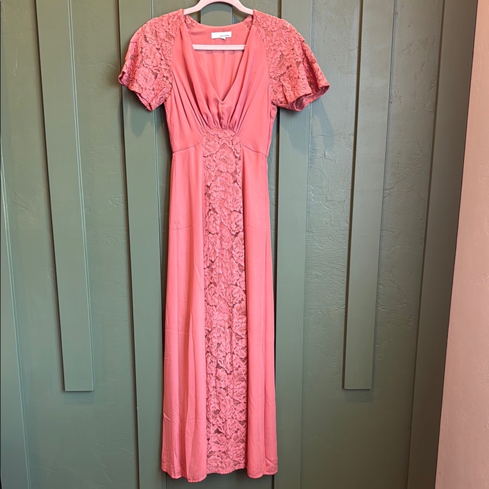 June & Hudson Orange and Pink Flutter Sleeve Maxi Gown